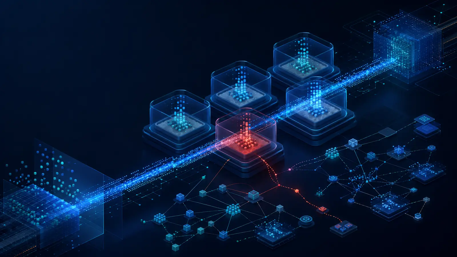 Abstract AI data-pipeline and incident-tracing visualization
