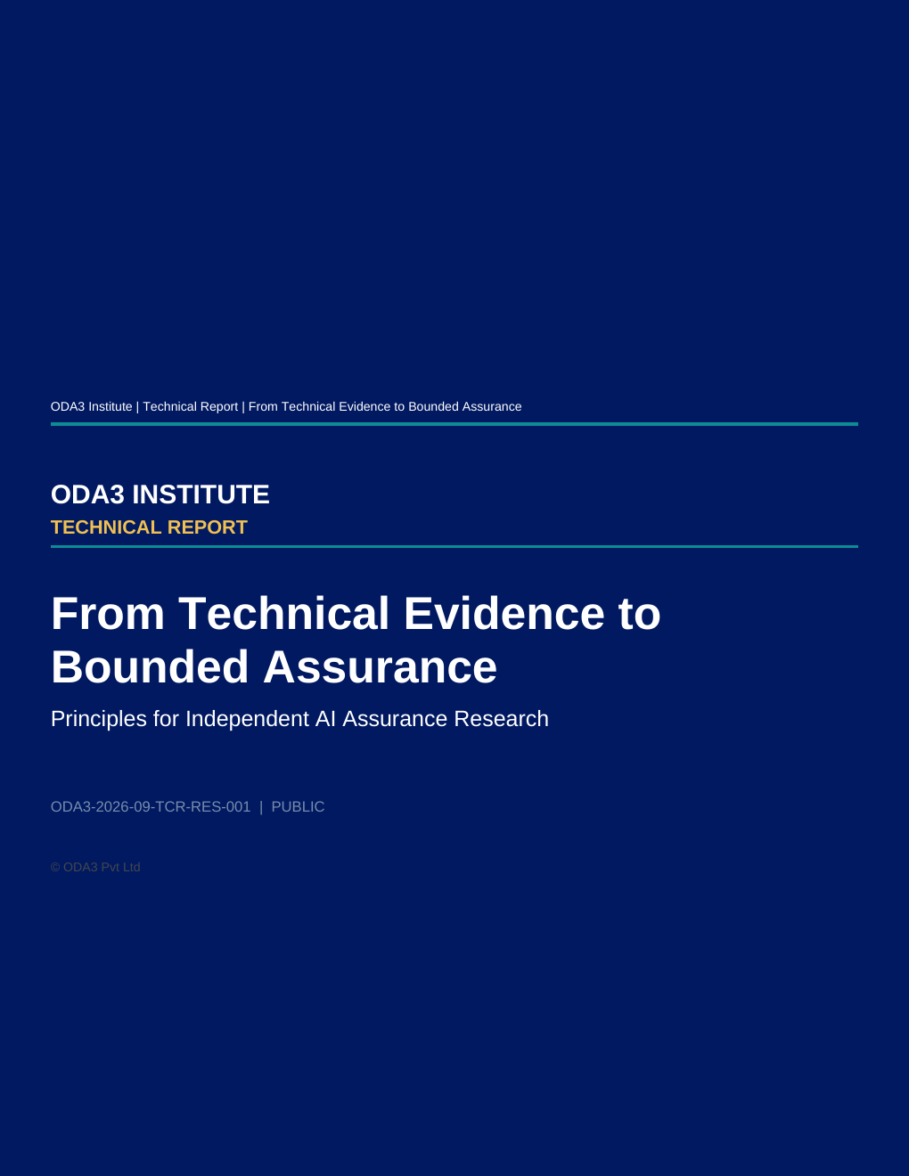 Cover of ODA3 Institute's From Technical Evidence to Bounded Assurance research publication