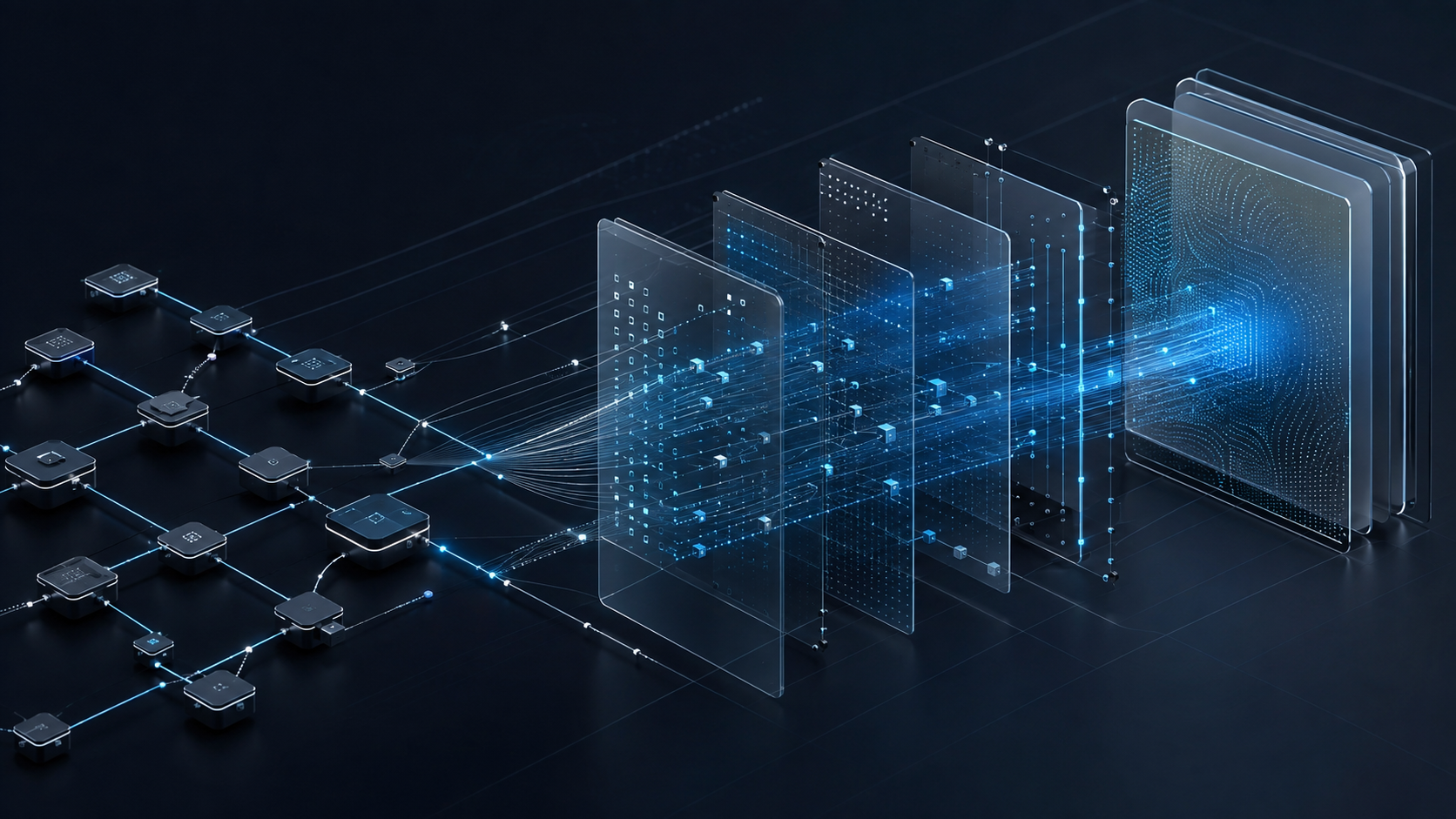 Abstract operational assurance layers connecting AI governance workflows to evidence and validation